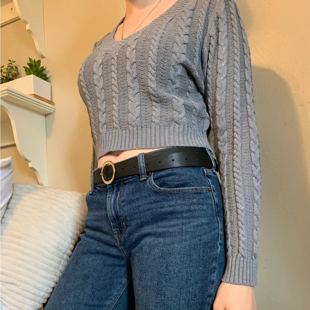 Love tree cropped gray knitted sweater